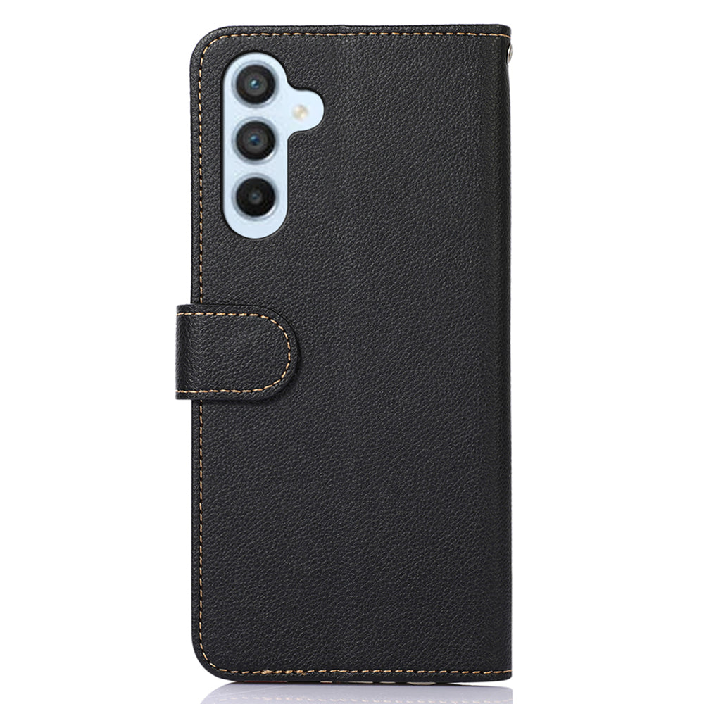 KHAZNEH For Samsung Galaxy F34 5G / M34 5G RFID Blocking Phone Leather Case Wallet Stand Litchi Texture Cover - Black