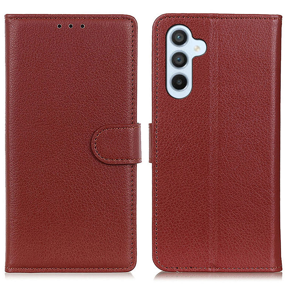 For Samsung Galaxy F34 5G / M34 5G Litchi Texture Leather Wallet Case Stand Protective Phone Cover - Brown