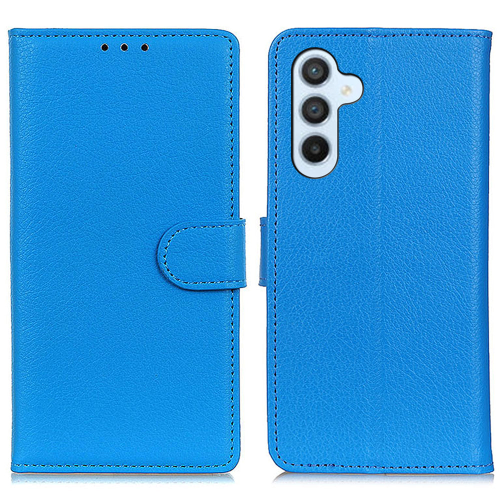 For Samsung Galaxy F34 5G / M34 5G Litchi Texture Leather Wallet Case Stand Protective Phone Cover - Blue