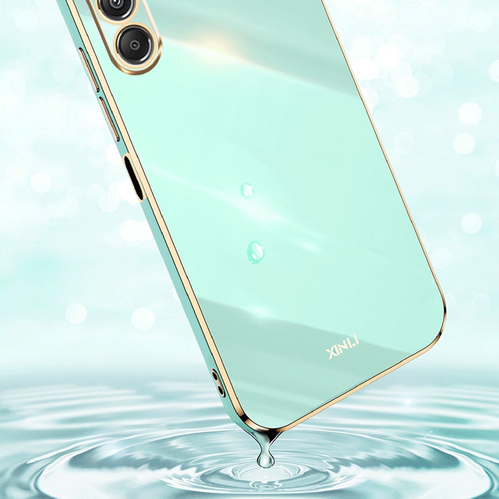 XINLI For Samsung Galaxy F34 5G / M34 5G Electroplated Gold Edge Phone Case TPU Anti-scratch Cover - Cyan