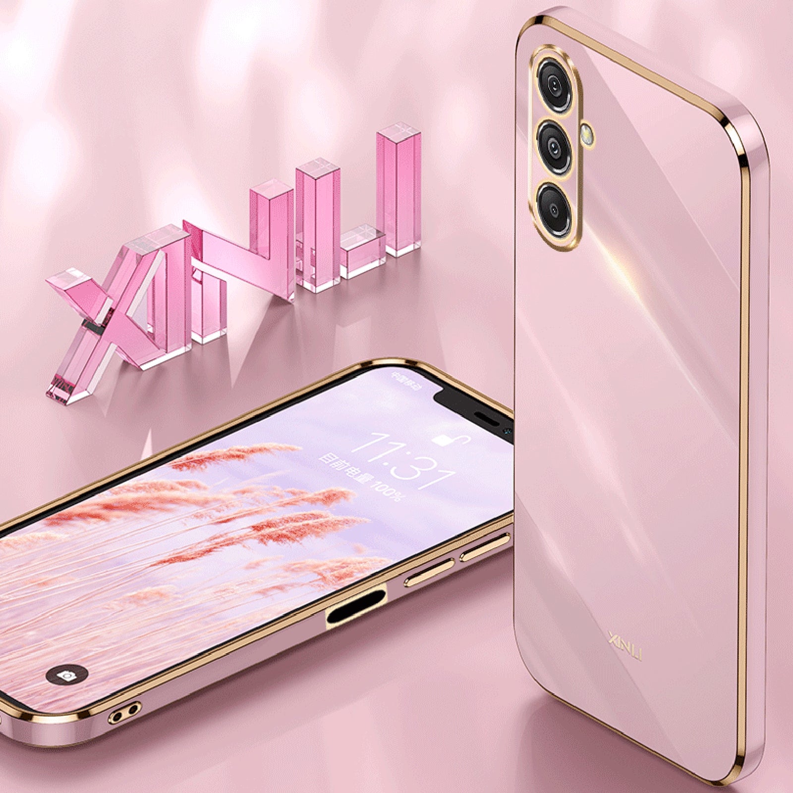 XINLI For Samsung Galaxy F34 5G / M34 5G Electroplated Gold Edge Phone Case TPU Anti-scratch Cover - Cyan