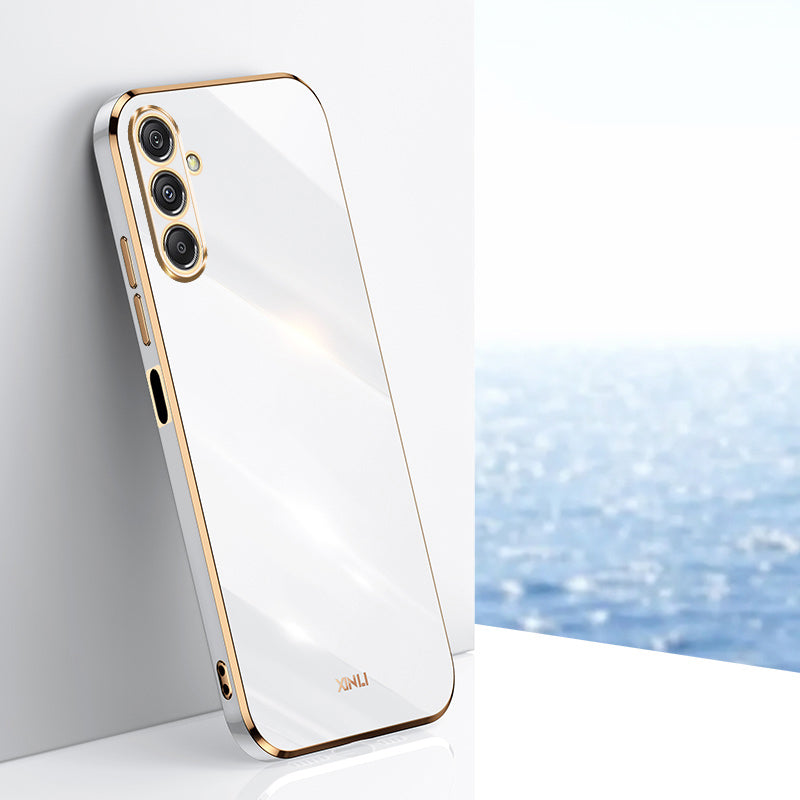 XINLI For Samsung Galaxy F34 5G / M34 5G Electroplated Gold Edge Phone Case TPU Anti-scratch Cover - White