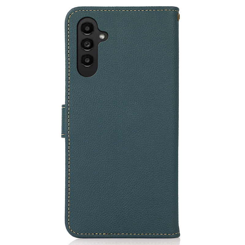 KHAZNEH For Samsung Galaxy F34 5G / M34 5G RFID Blocking Wallet Case Genuine Cow Leather Phone Stand Cover - Green