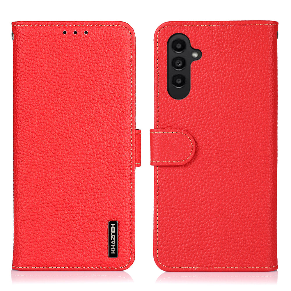 KHAZNEH For Samsung Galaxy F34 5G / M34 5G Phone Wallet Case Litchi Texture Genuine Cow Leather Stand Cover - Red