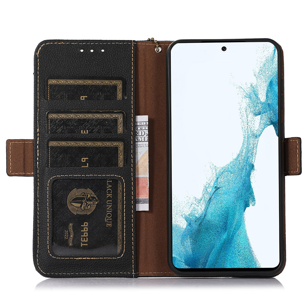 TJ RFID Blocking Phone Case for Samsung Galaxy F34 5G / M34 5G , Wallet Stand Genuine Cow Leather Cover - Black