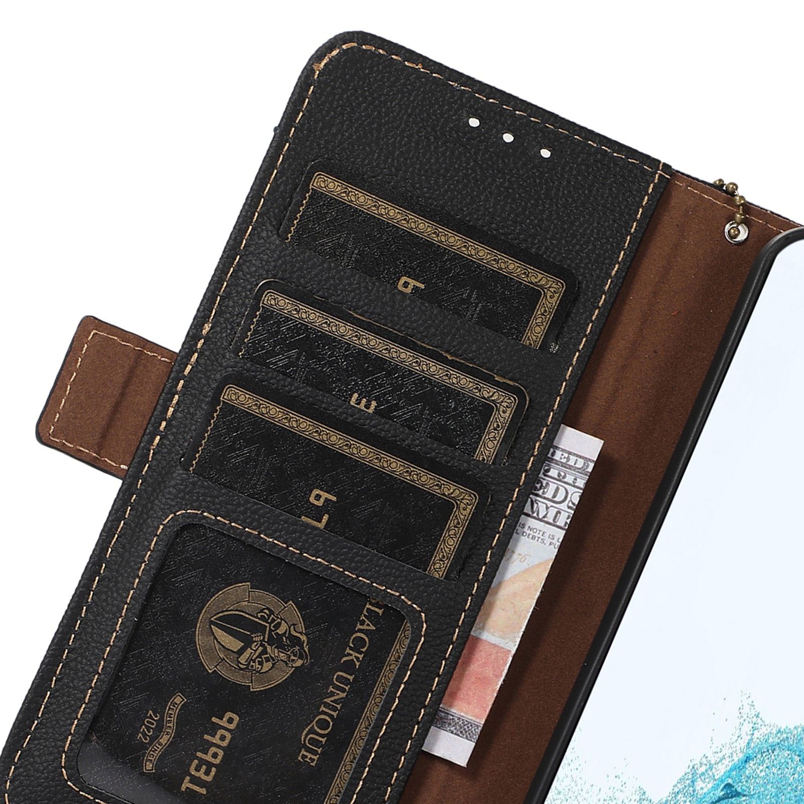 TJ RFID Blocking Phone Case for Samsung Galaxy F34 5G / M34 5G , Wallet Stand Genuine Cow Leather Cover - Black