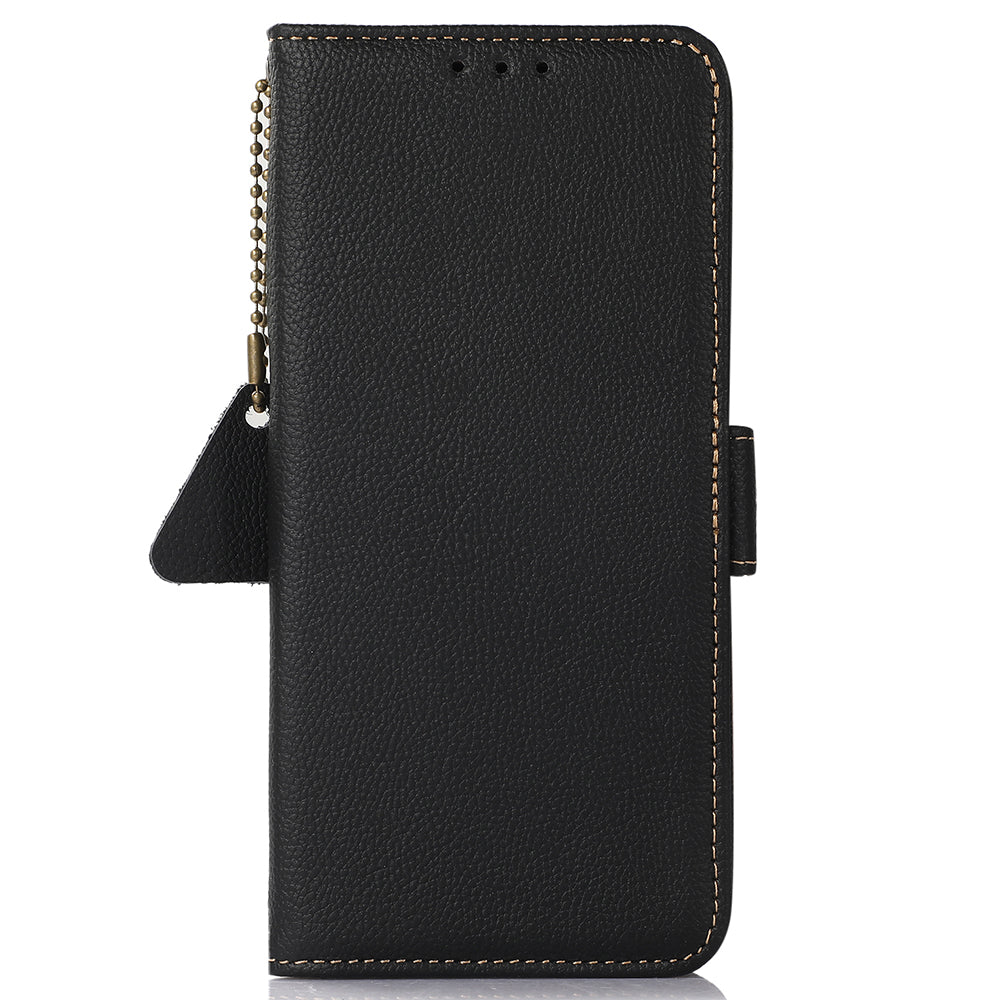 TJ RFID Blocking Phone Case for Samsung Galaxy F34 5G / M34 5G , Wallet Stand Genuine Cow Leather Cover - Black