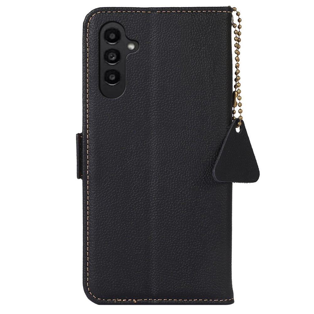 TJ RFID Blocking Phone Case for Samsung Galaxy F34 5G / M34 5G , Wallet Stand Genuine Cow Leather Cover - Black