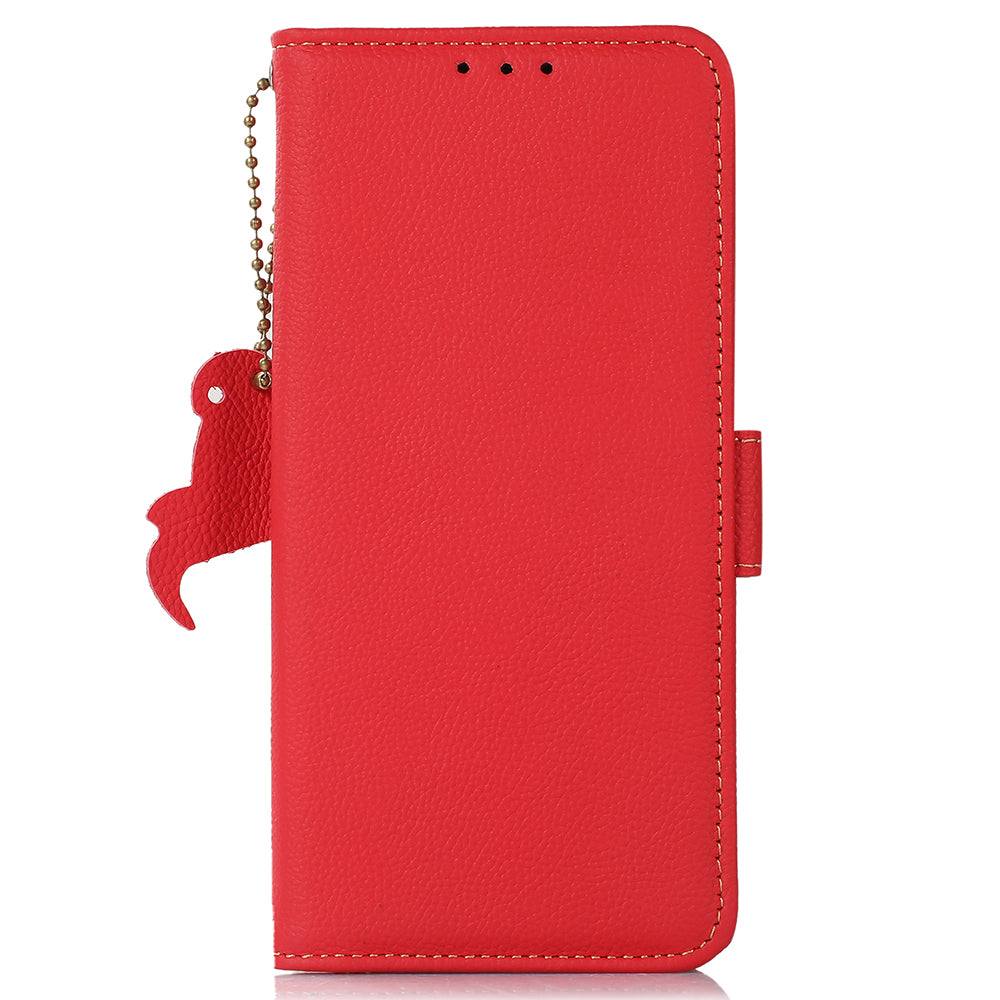 TJ RFID Blocking Phone Case for Samsung Galaxy F34 5G / M34 5G , Wallet Stand Genuine Cow Leather Cover - Red