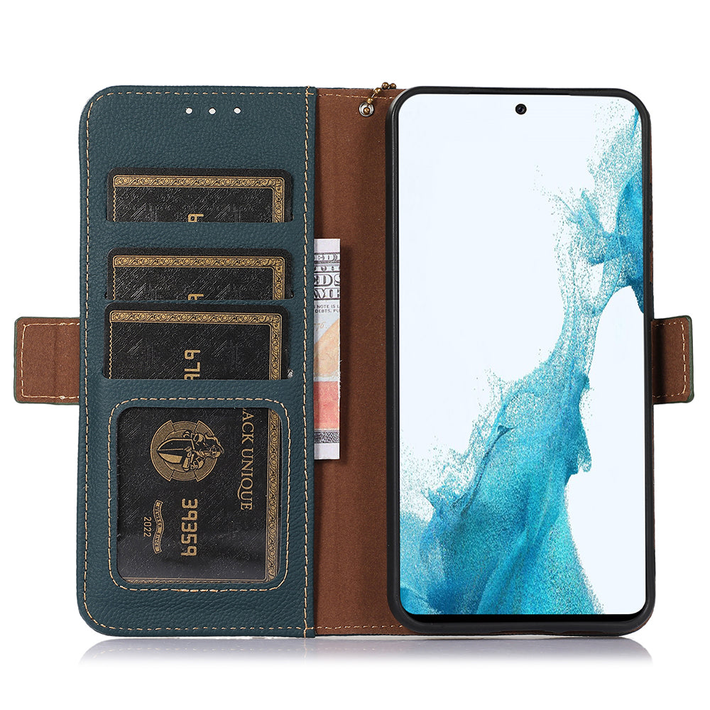 TJ RFID Blocking Phone Case for Samsung Galaxy F34 5G / M34 5G , Wallet Stand Genuine Cow Leather Cover - Green