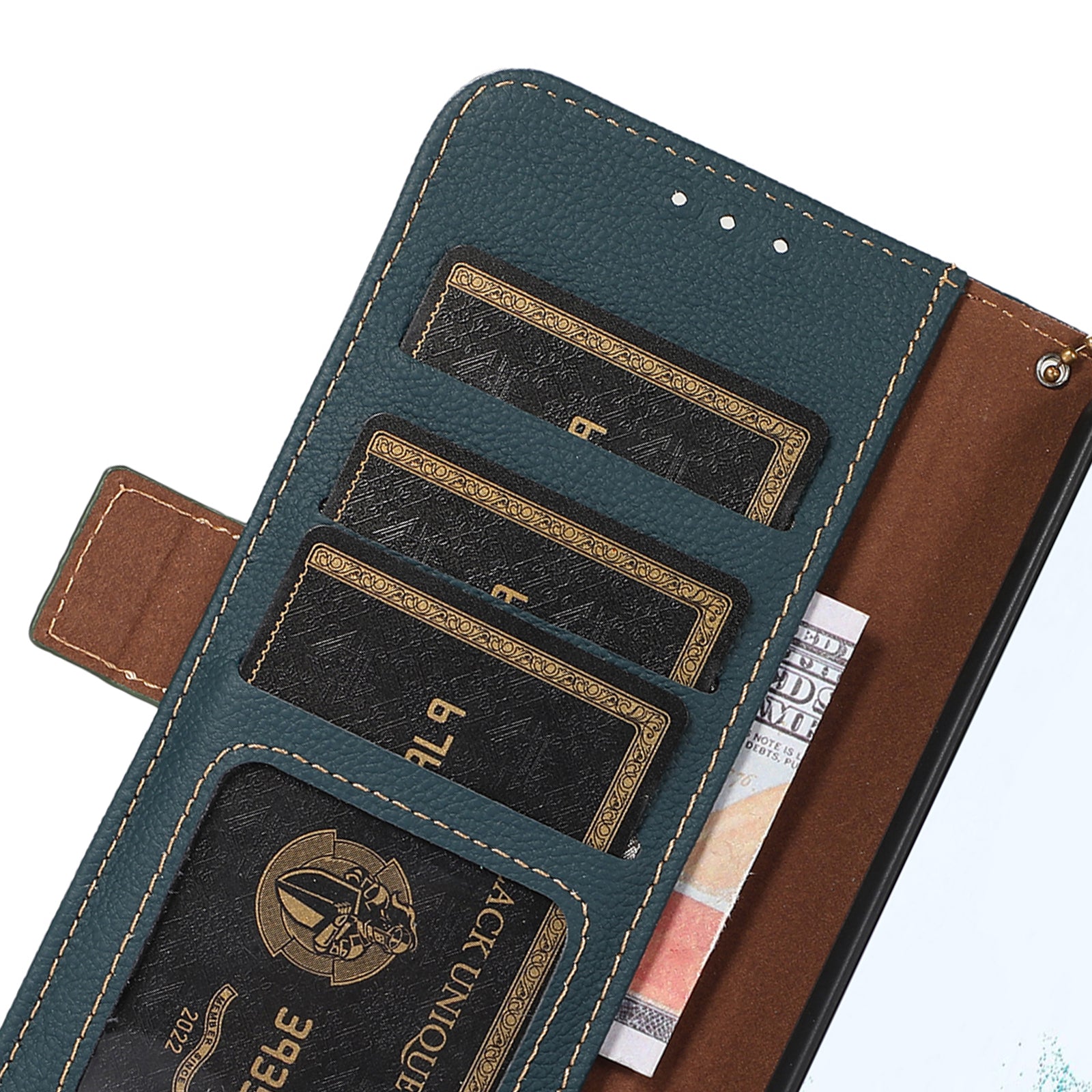 TJ RFID Blocking Phone Case for Samsung Galaxy F34 5G / M34 5G , Wallet Stand Genuine Cow Leather Cover - Green