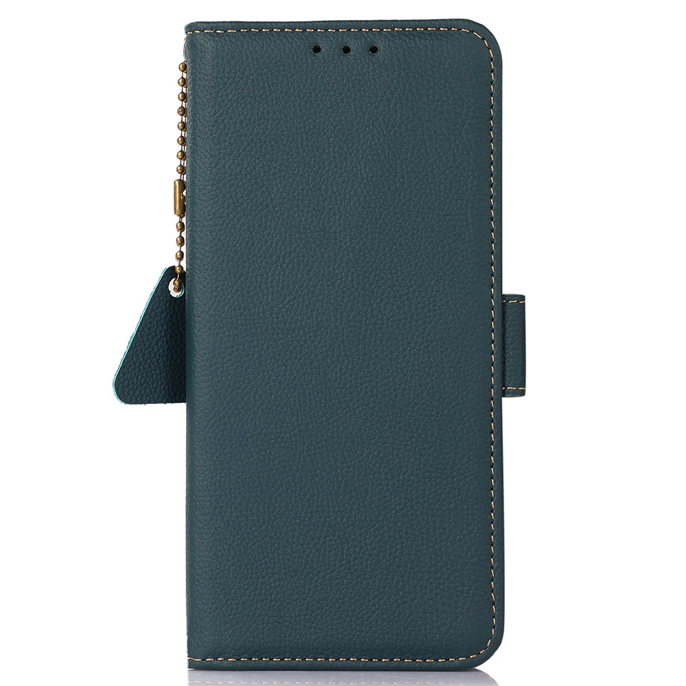 TJ RFID Blocking Phone Case for Samsung Galaxy F34 5G / M34 5G , Wallet Stand Genuine Cow Leather Cover - Green