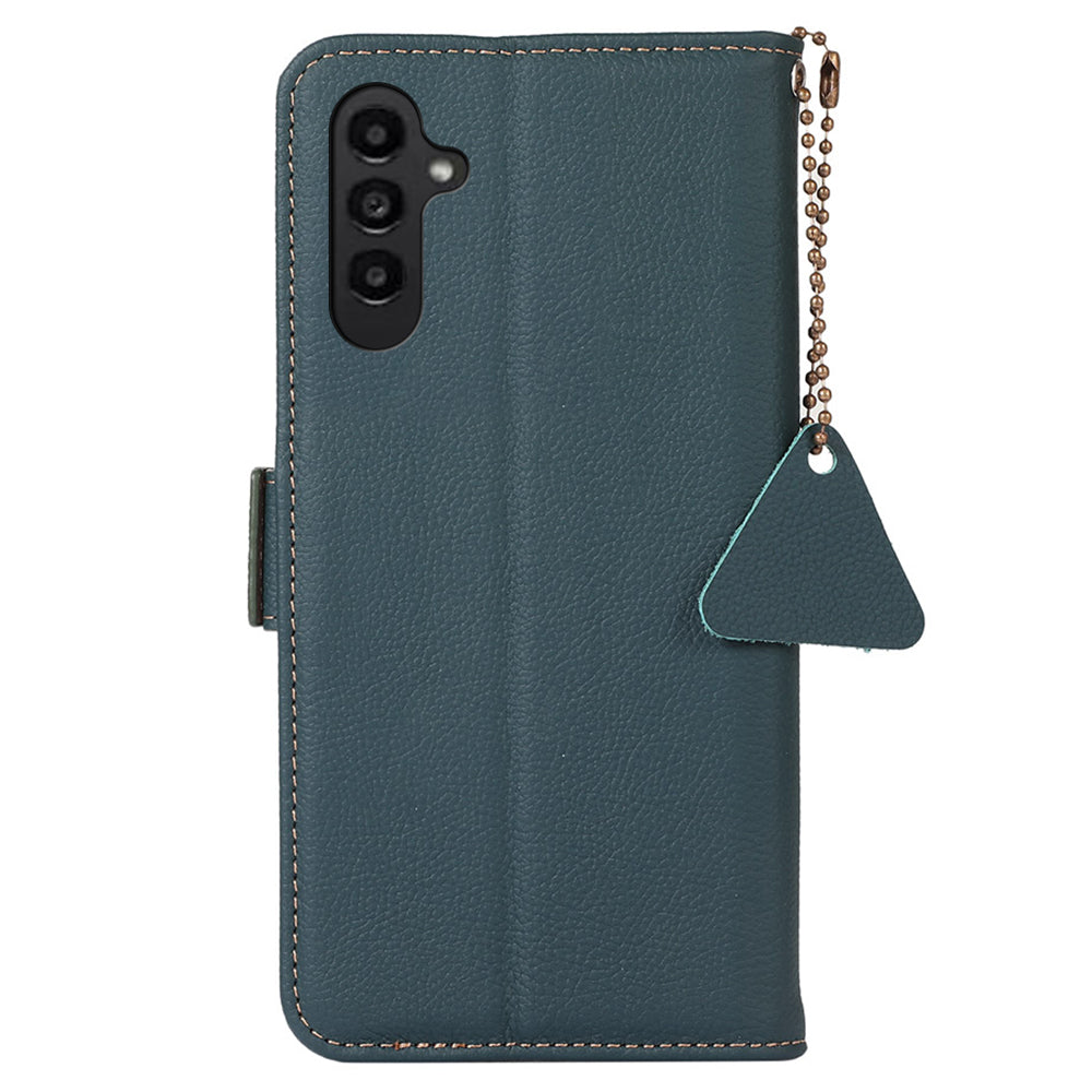 TJ RFID Blocking Phone Case for Samsung Galaxy F34 5G / M34 5G , Wallet Stand Genuine Cow Leather Cover - Green