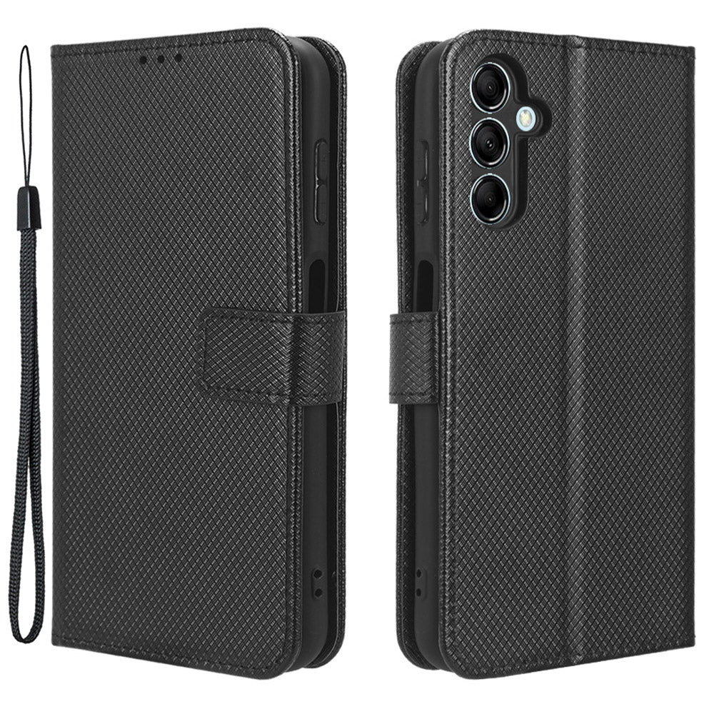 Diamond Texture Leather Case for Samsung Galaxy F34 5G / M34 5G , Wallet Stand Protective Phone Cover - Black