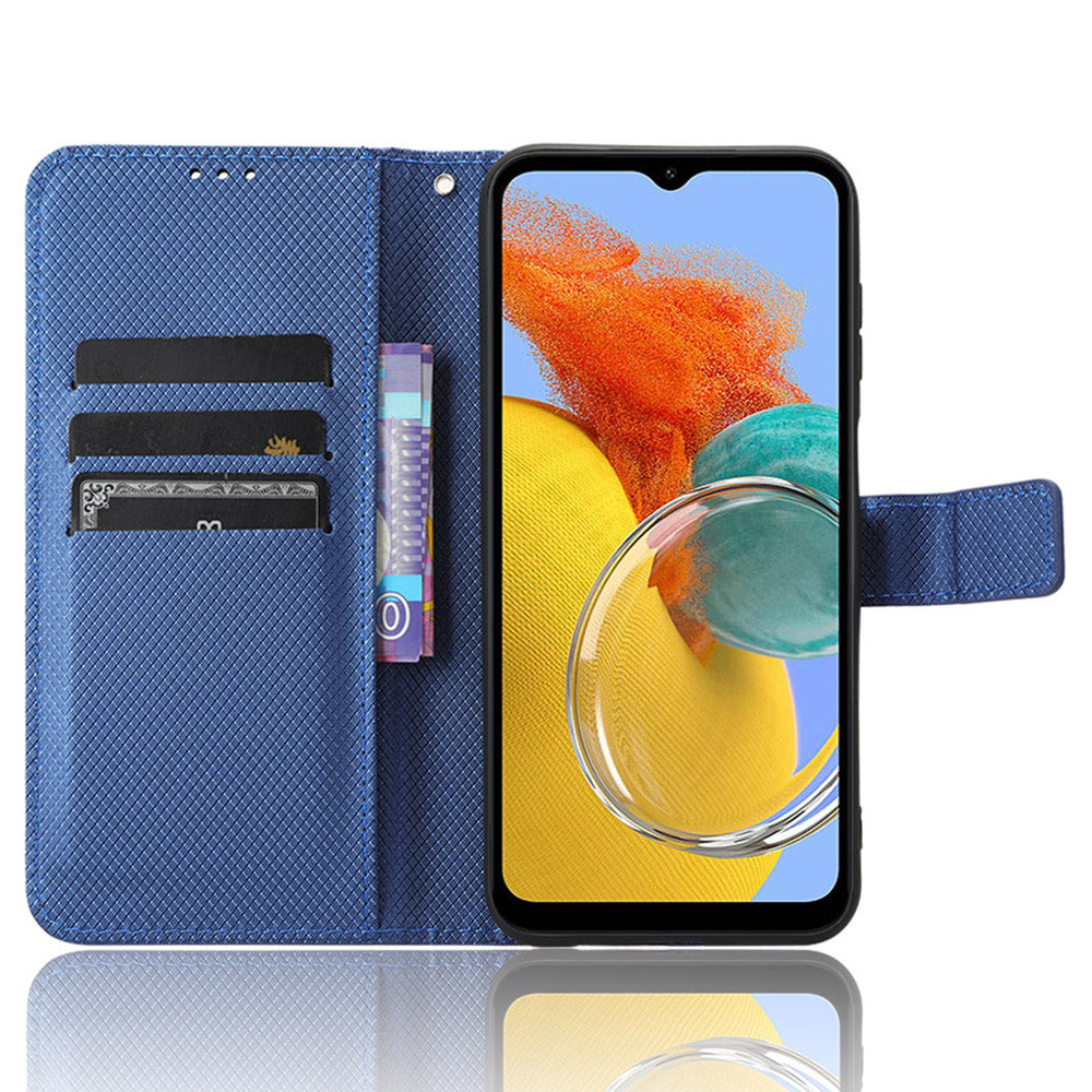 Diamond Texture Leather Case for Samsung Galaxy F34 5G / M34 5G , Wallet Stand Protective Phone Cover - Blue