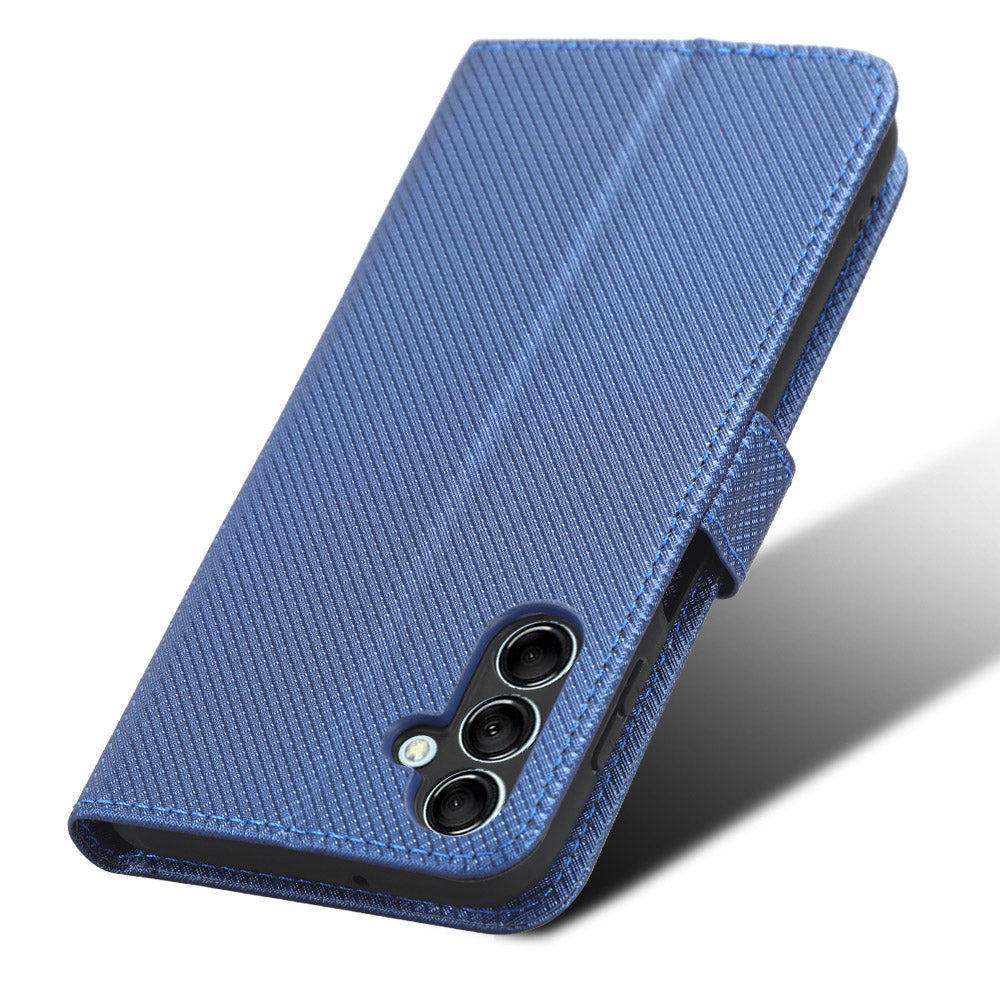 Diamond Texture Leather Case for Samsung Galaxy F34 5G / M34 5G , Wallet Stand Protective Phone Cover - Blue