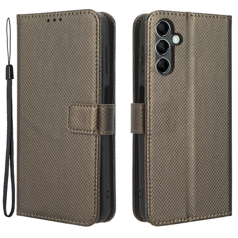 Diamond Texture Leather Case for Samsung Galaxy F34 5G / M34 5G , Wallet Stand Protective Phone Cover - Brown