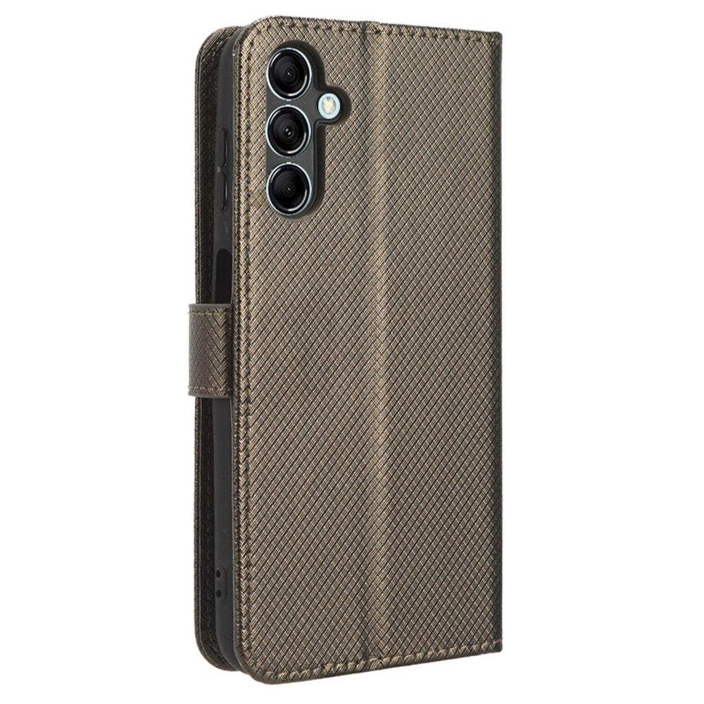 Diamond Texture Leather Case for Samsung Galaxy F34 5G / M34 5G , Wallet Stand Protective Phone Cover - Brown