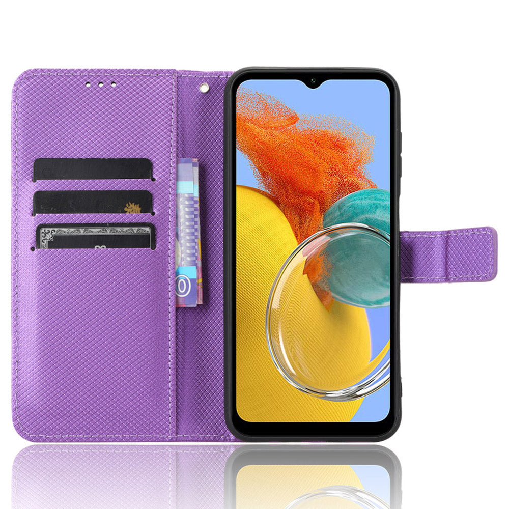 Diamond Texture Leather Case for Samsung Galaxy F34 5G / M34 5G , Wallet Stand Protective Phone Cover - Purple