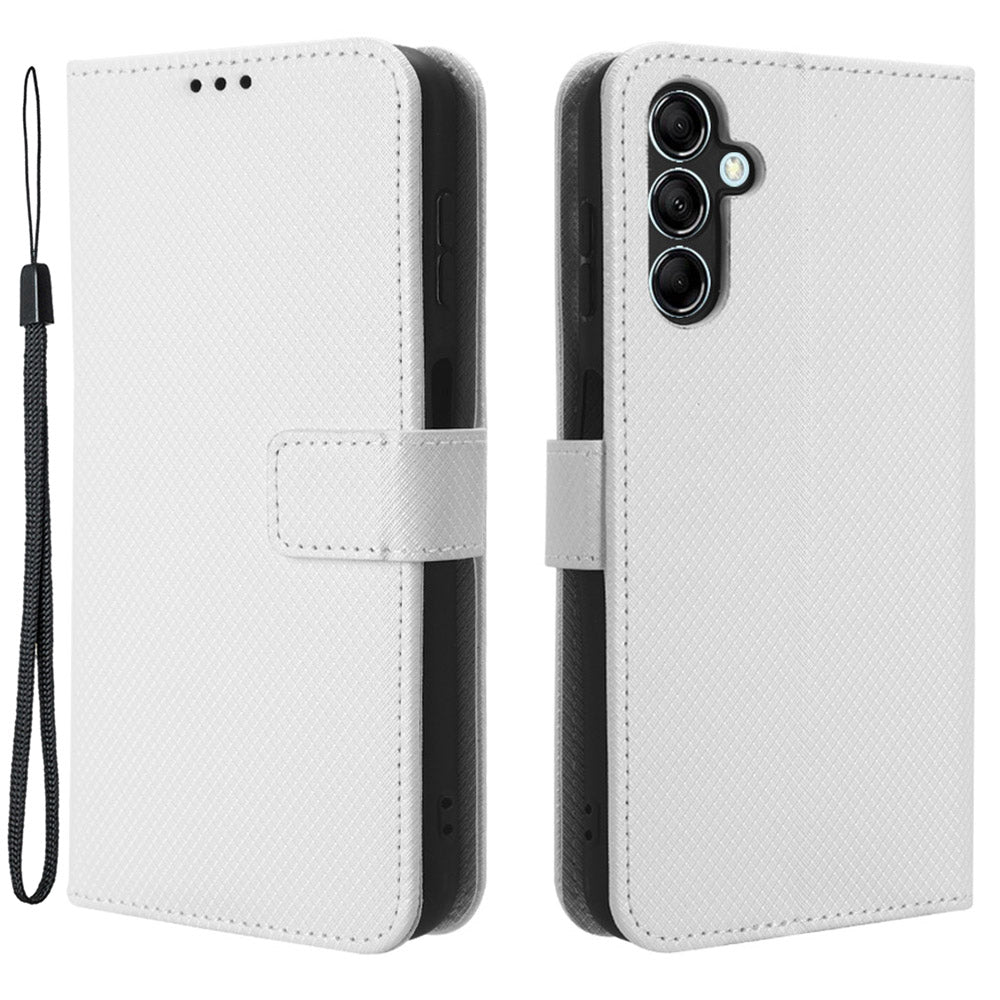 Diamond Texture Leather Case for Samsung Galaxy F34 5G / M34 5G , Wallet Stand Protective Phone Cover - White