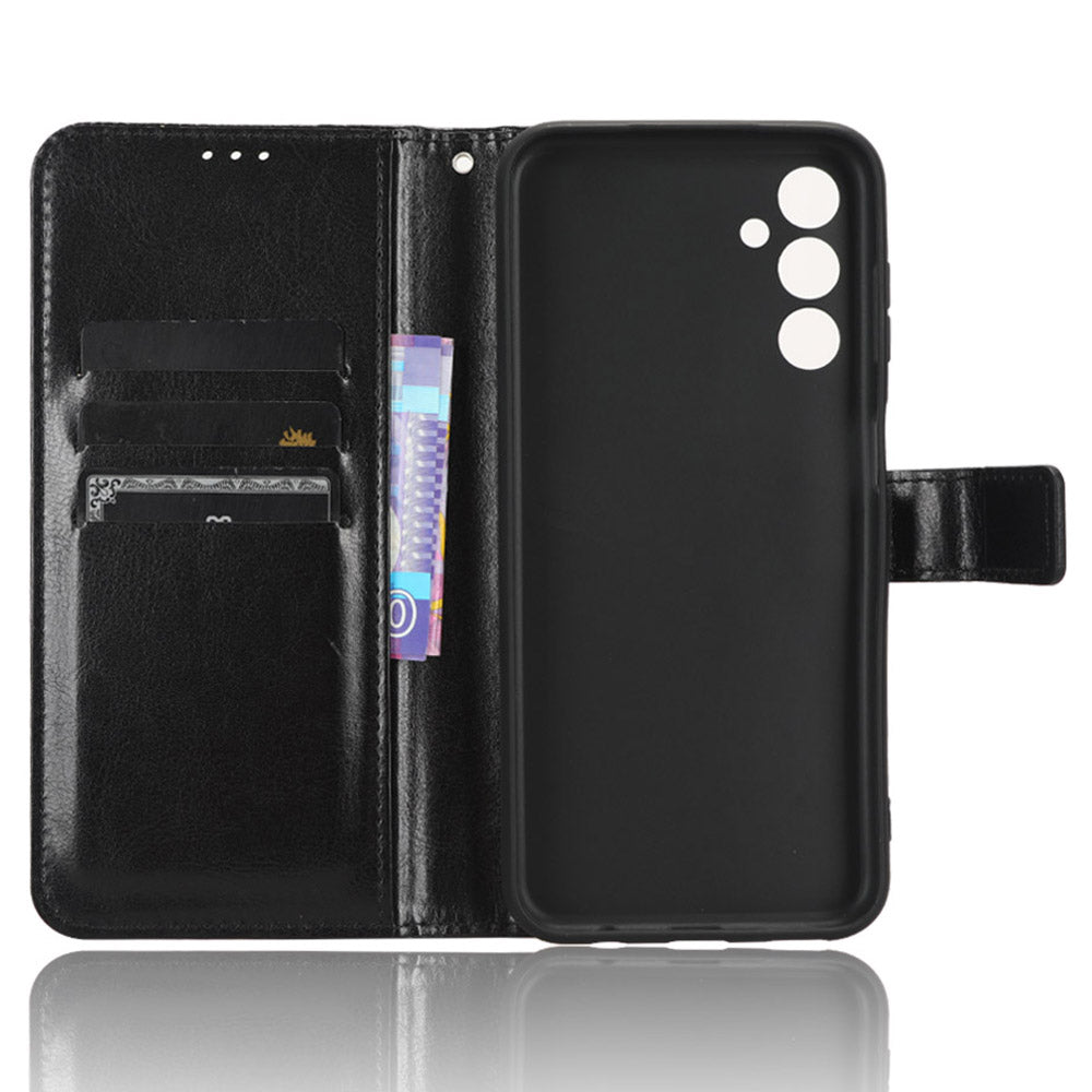 For Samsung Galaxy F34 5G / M34 5G Crazy Horse Texture Leather Case Phone Cover with Wallet Stand - Black