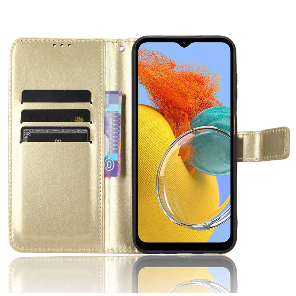 For Samsung Galaxy F34 5G / M34 5G Crazy Horse Texture Leather Case Phone Cover with Wallet Stand - Gold