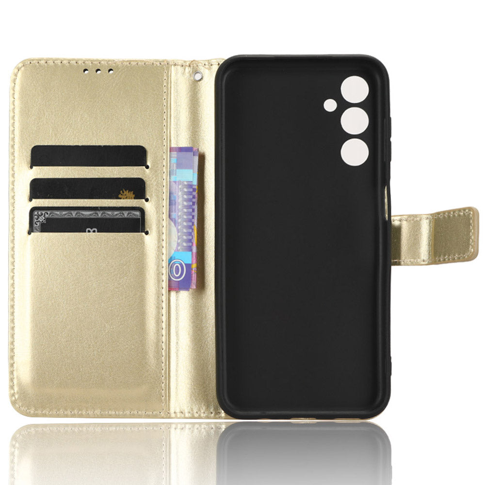 For Samsung Galaxy F34 5G / M34 5G Crazy Horse Texture Leather Case Phone Cover with Wallet Stand - Gold