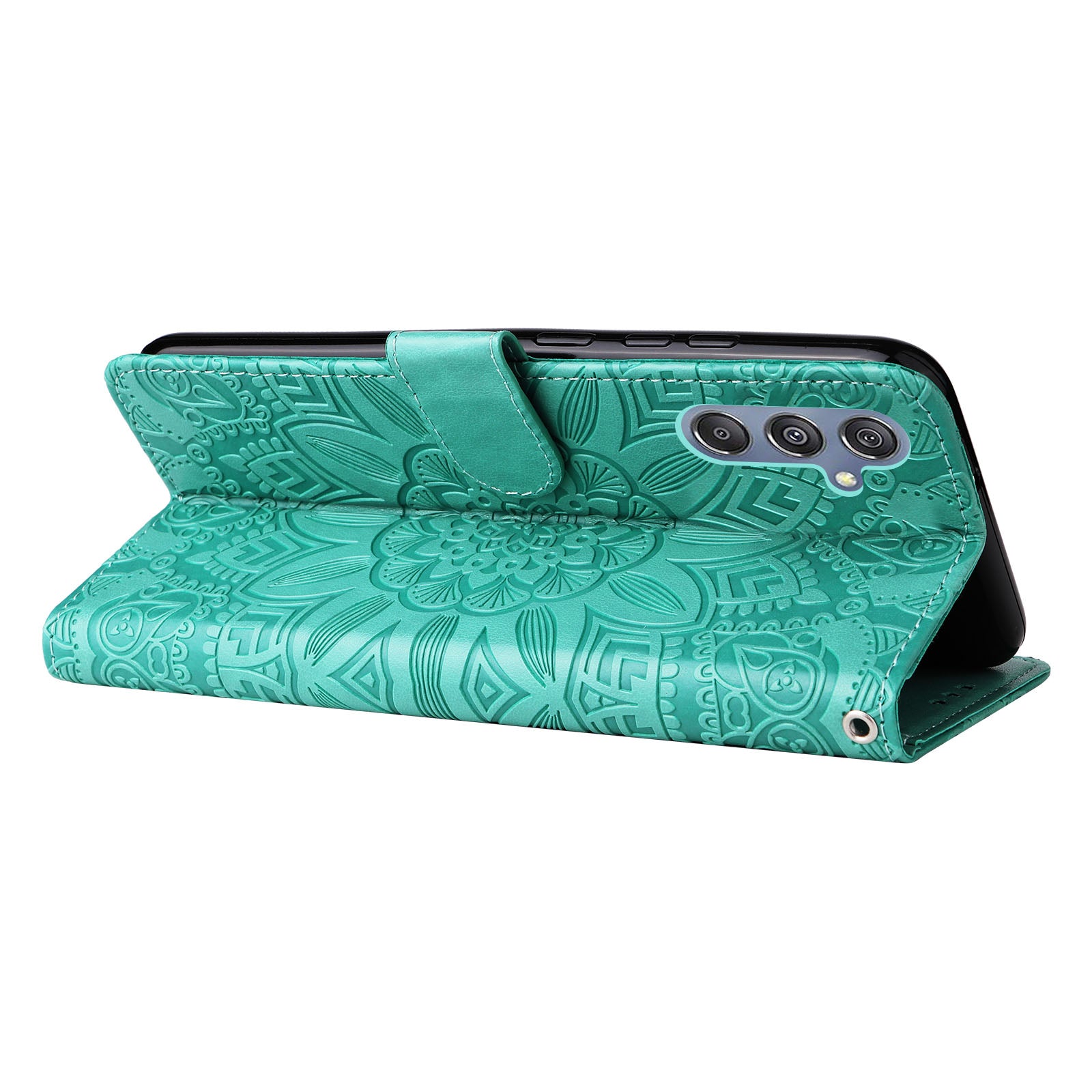 For Samsung Galaxy F34 5G / M34 5G Anti-Scratch Phone Cover Sunflower Imprint PU Leather Wallet Stand Case - Green