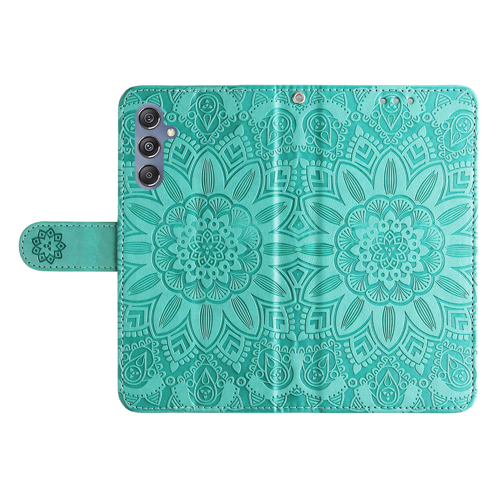 For Samsung Galaxy F34 5G / M34 5G Anti-Scratch Phone Cover Sunflower Imprint PU Leather Wallet Stand Case - Green