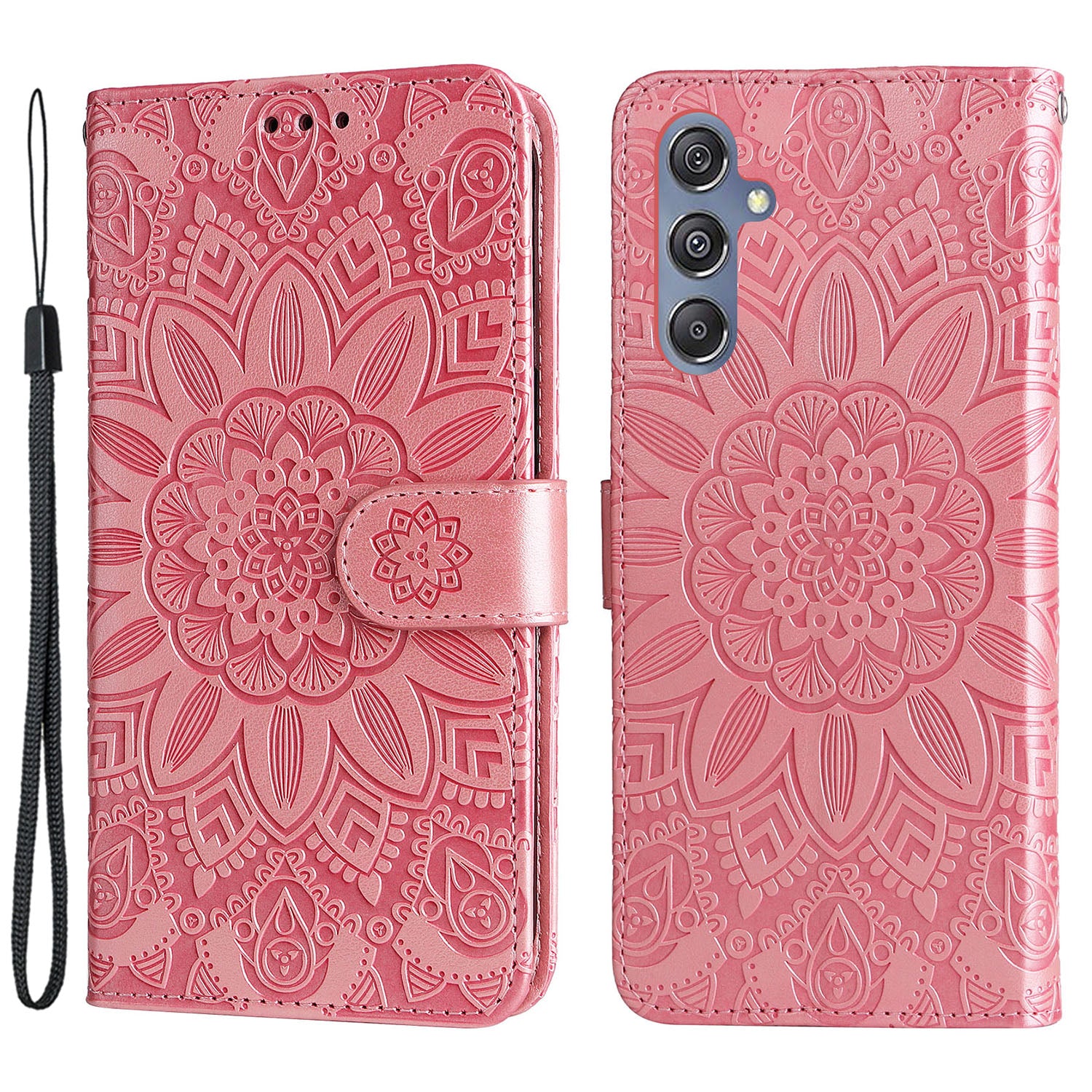 For Samsung Galaxy F34 5G / M34 5G Anti-Scratch Phone Cover Sunflower Imprint PU Leather Wallet Stand Case - Pink