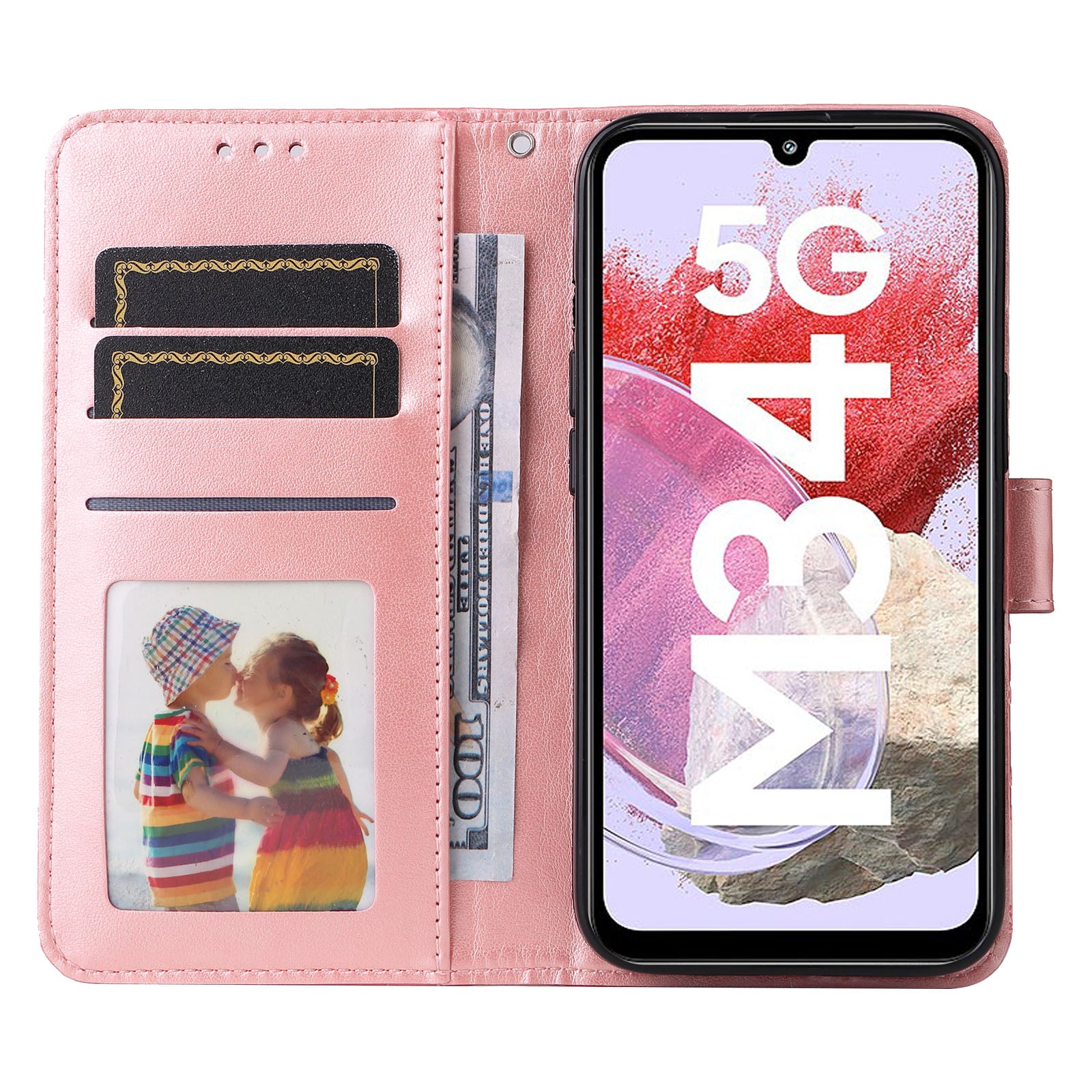 For Samsung Galaxy F34 5G / M34 5G Anti-Scratch Phone Cover Sunflower Imprint PU Leather Wallet Stand Case - Pink