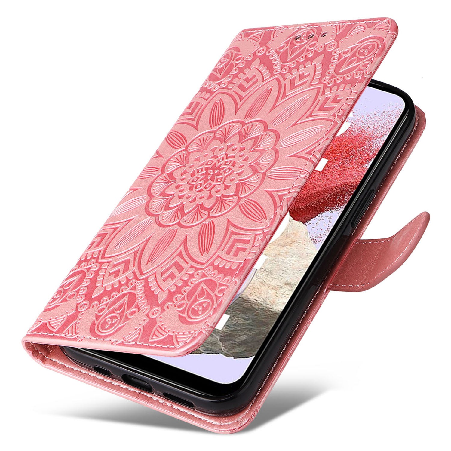 For Samsung Galaxy F34 5G / M34 5G Anti-Scratch Phone Cover Sunflower Imprint PU Leather Wallet Stand Case - Pink