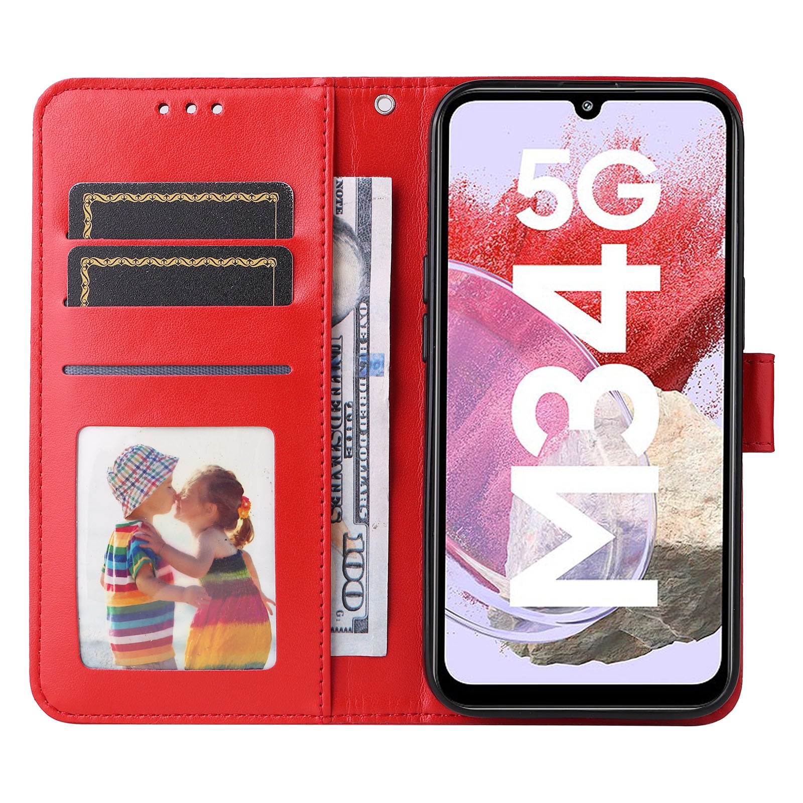 For Samsung Galaxy F34 5G / M34 5G Anti-Scratch Phone Cover Sunflower Imprint PU Leather Wallet Stand Case - Red