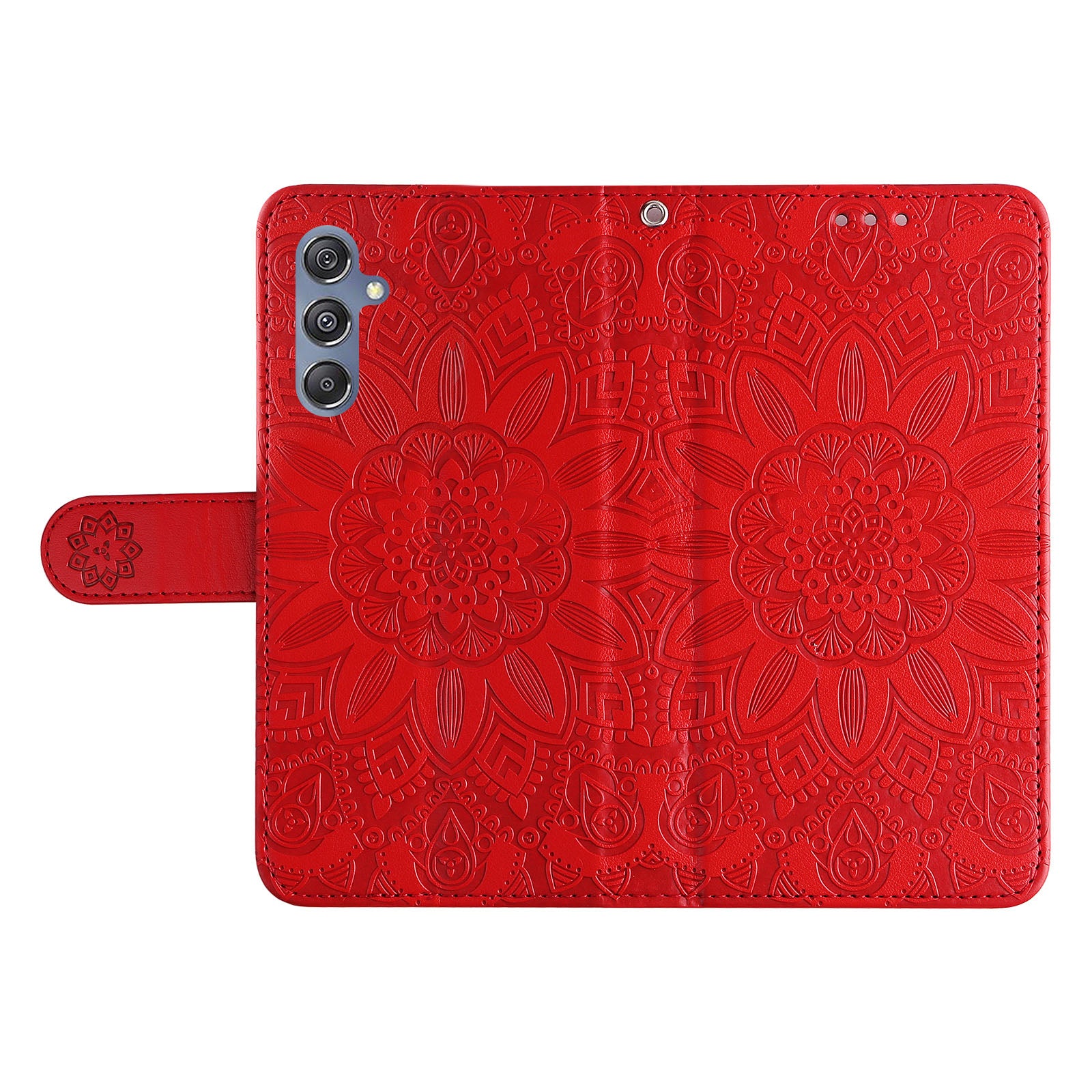 For Samsung Galaxy F34 5G / M34 5G Anti-Scratch Phone Cover Sunflower Imprint PU Leather Wallet Stand Case - Red