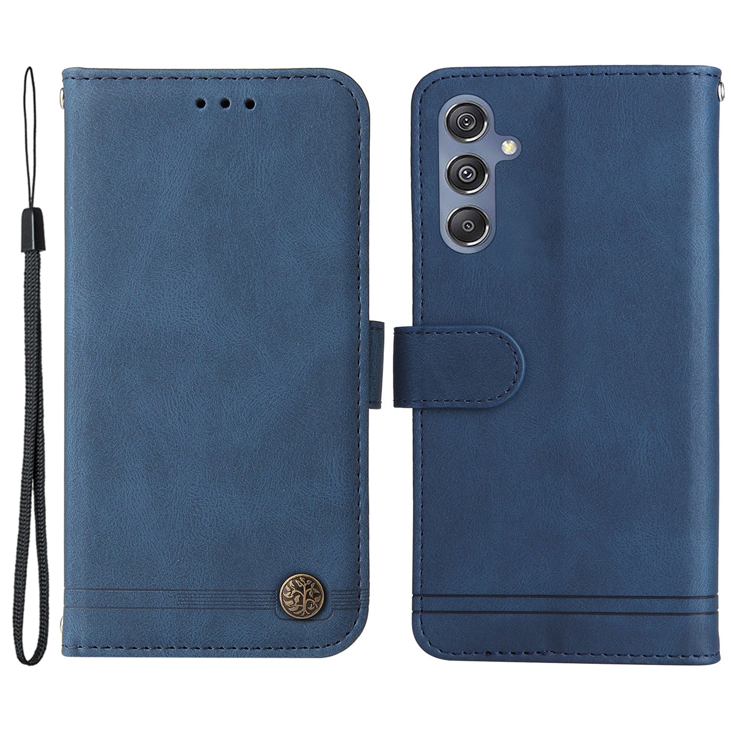 For Samsung Galaxy F34 5G / M34 5G Imprinted Lines Stand Wallet Cover Anti-drop PU Leather Phone Case - Blue