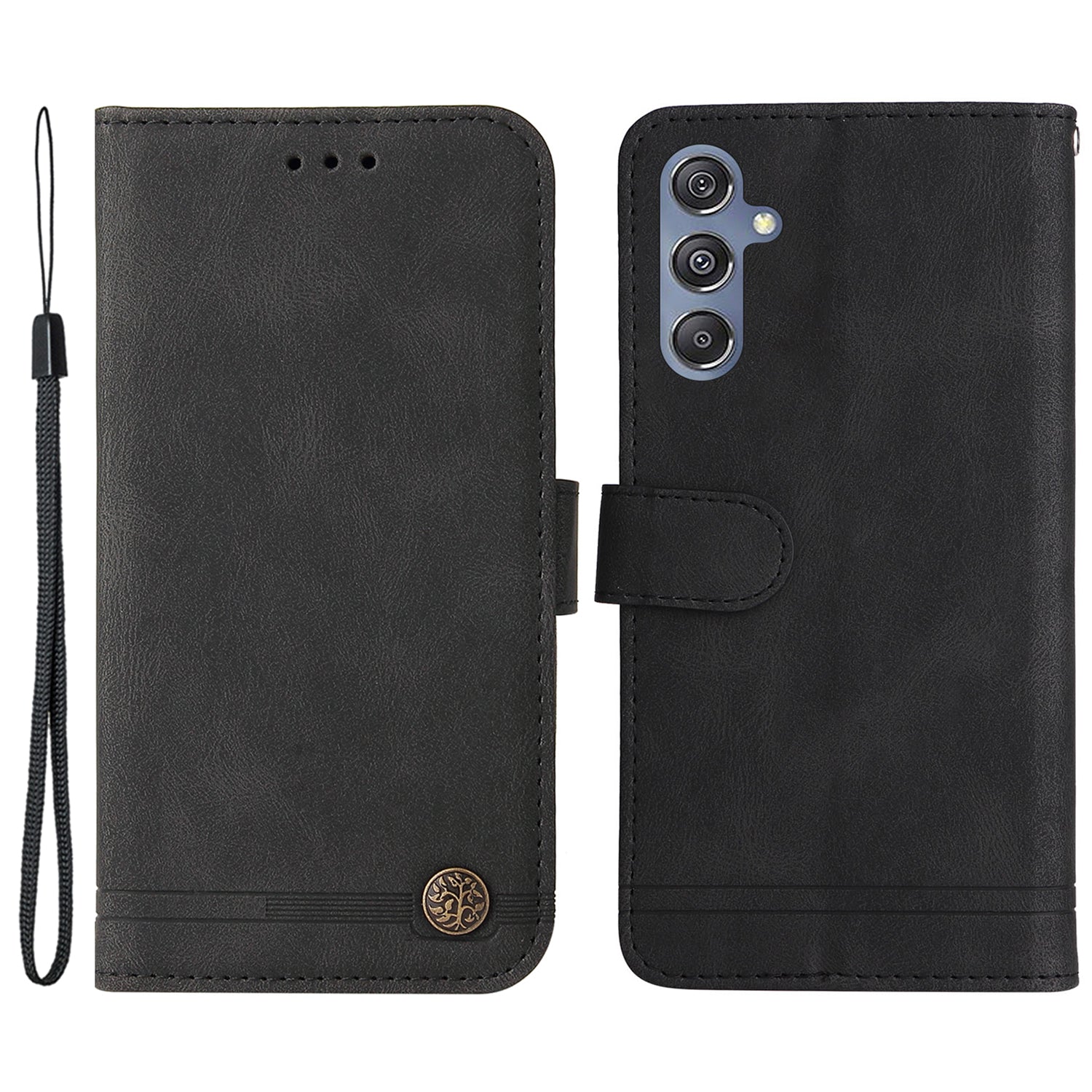 For Samsung Galaxy F34 5G / M34 5G Imprinted Lines Stand Wallet Cover Anti-drop PU Leather Phone Case - Black