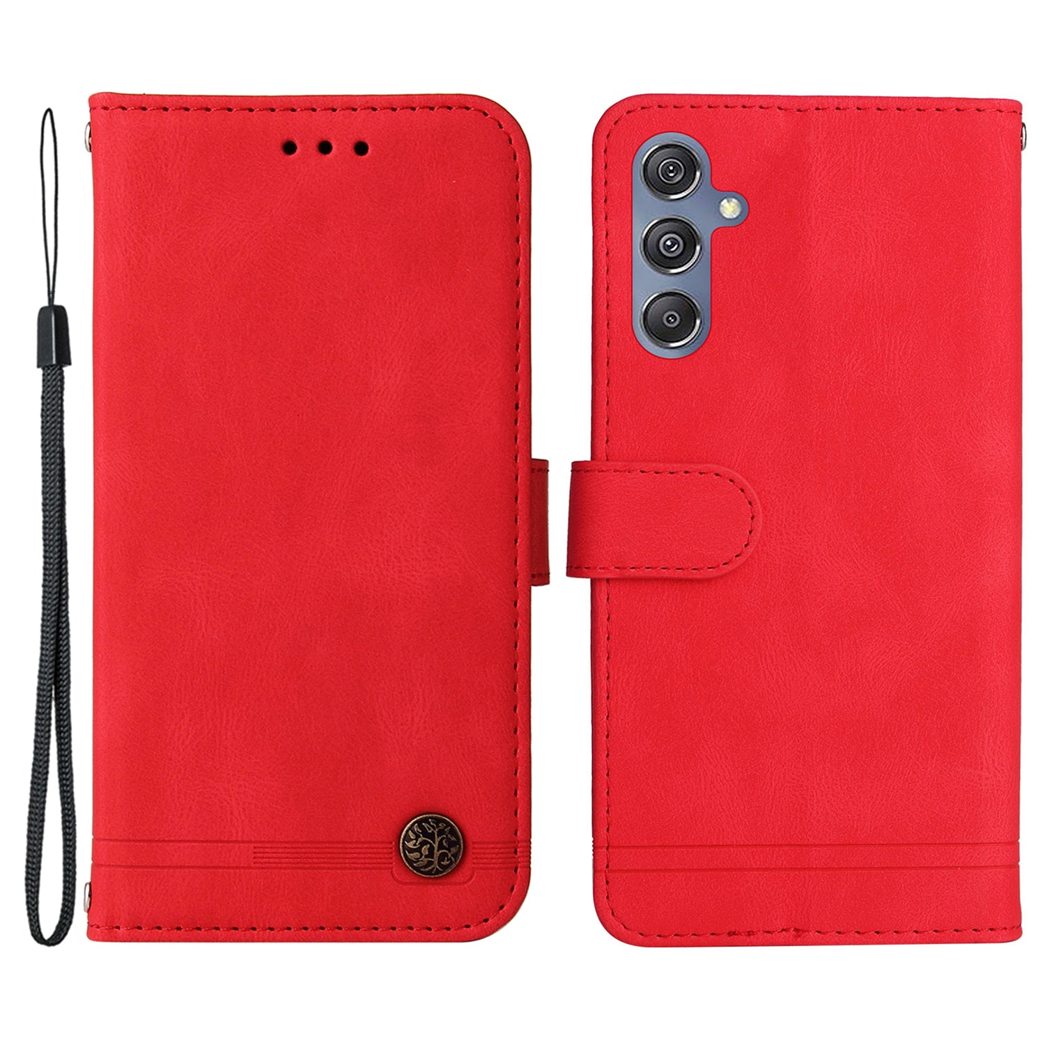 For Samsung Galaxy F34 5G / M34 5G Imprinted Lines Stand Wallet Cover Anti-drop PU Leather Phone Case - Red