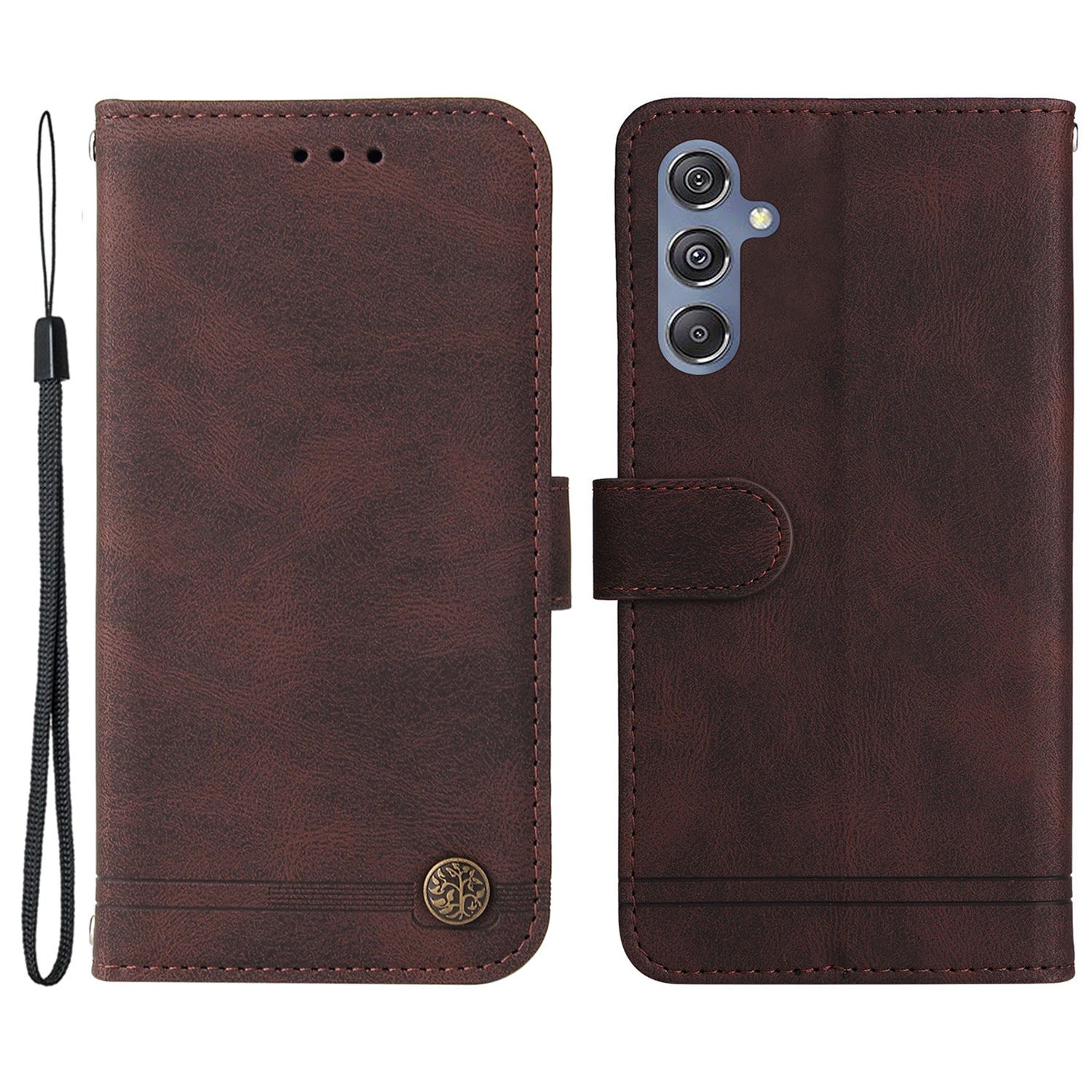 For Samsung Galaxy F34 5G / M34 5G Imprinted Lines Stand Wallet Cover Anti-drop PU Leather Phone Case - Brown