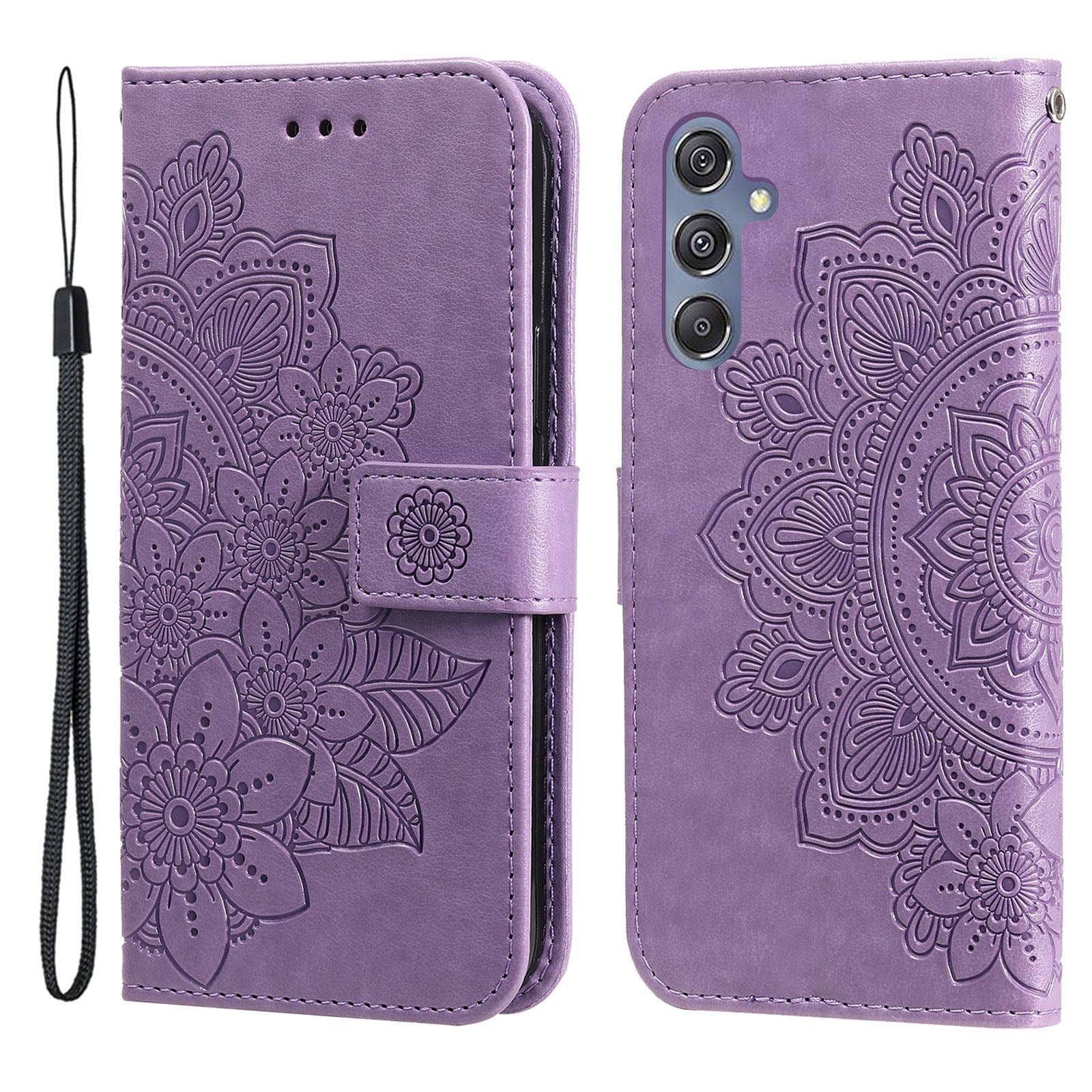 Drop Proof Stand Cover for Samsung Galaxy F34 5G / M34 5G Flower Imprint PU Leather Wallet Phone Case - Purple