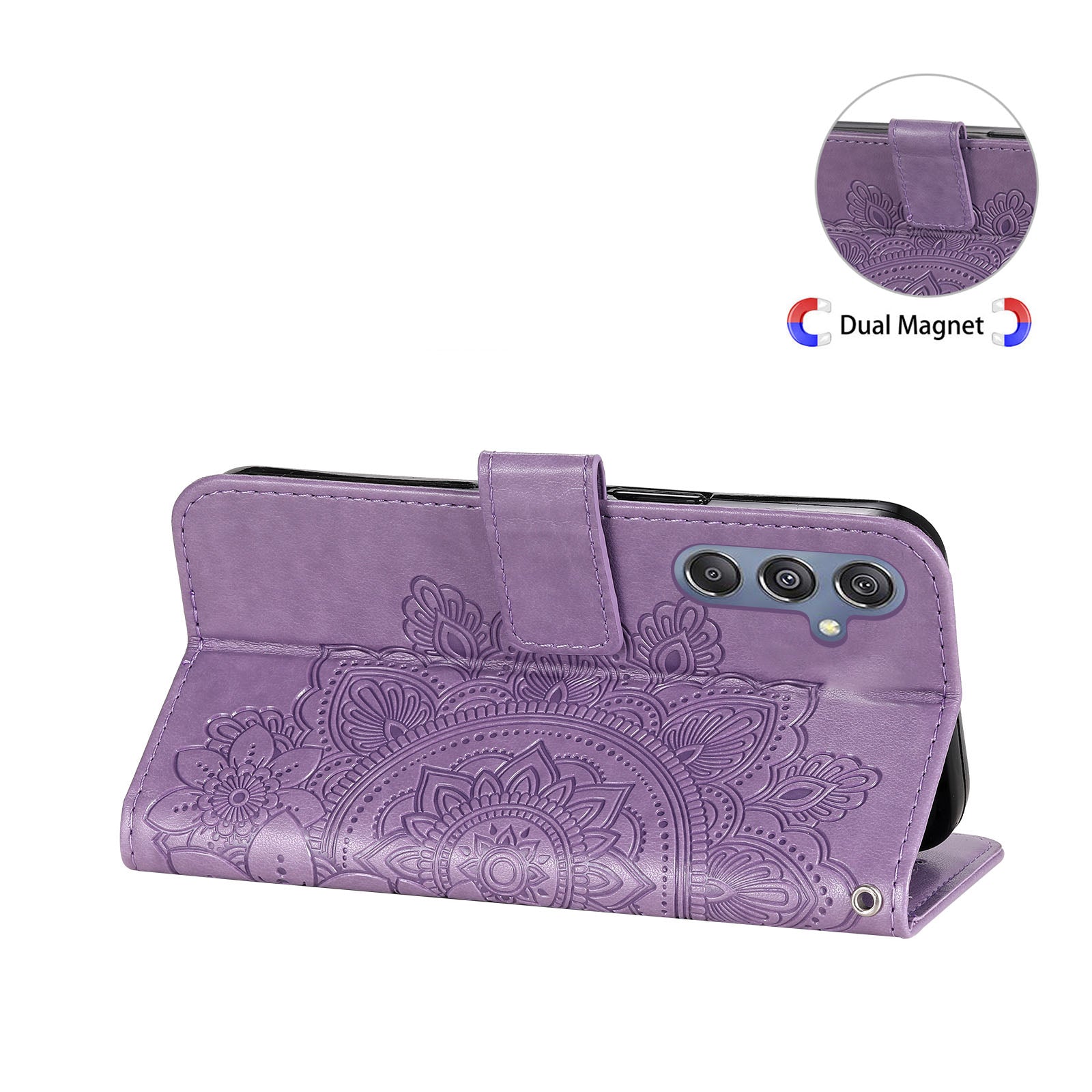 Drop Proof Stand Cover for Samsung Galaxy F34 5G / M34 5G Flower Imprint PU Leather Wallet Phone Case - Purple