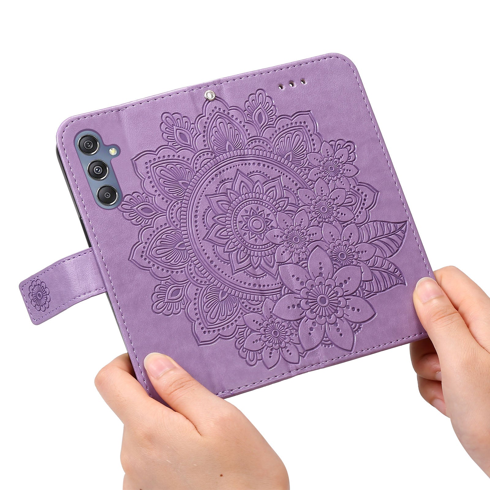 Drop Proof Stand Cover for Samsung Galaxy F34 5G / M34 5G Flower Imprint PU Leather Wallet Phone Case - Purple