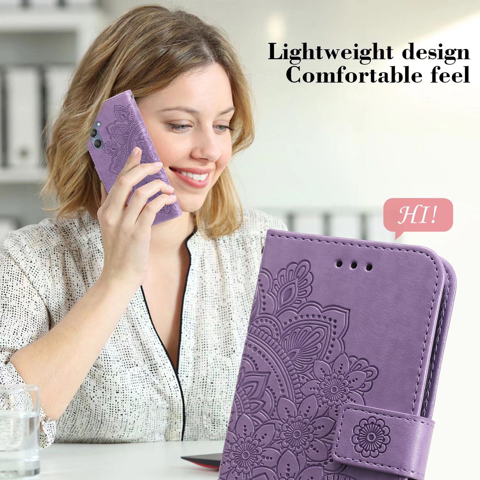 Drop Proof Stand Cover for Samsung Galaxy F34 5G / M34 5G Flower Imprint PU Leather Wallet Phone Case - Purple