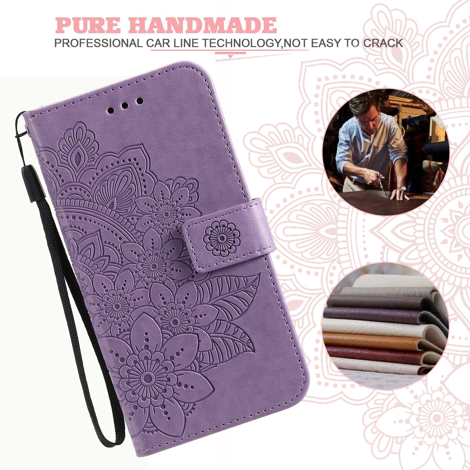 Drop Proof Stand Cover for Samsung Galaxy F34 5G / M34 5G Flower Imprint PU Leather Wallet Phone Case - Purple