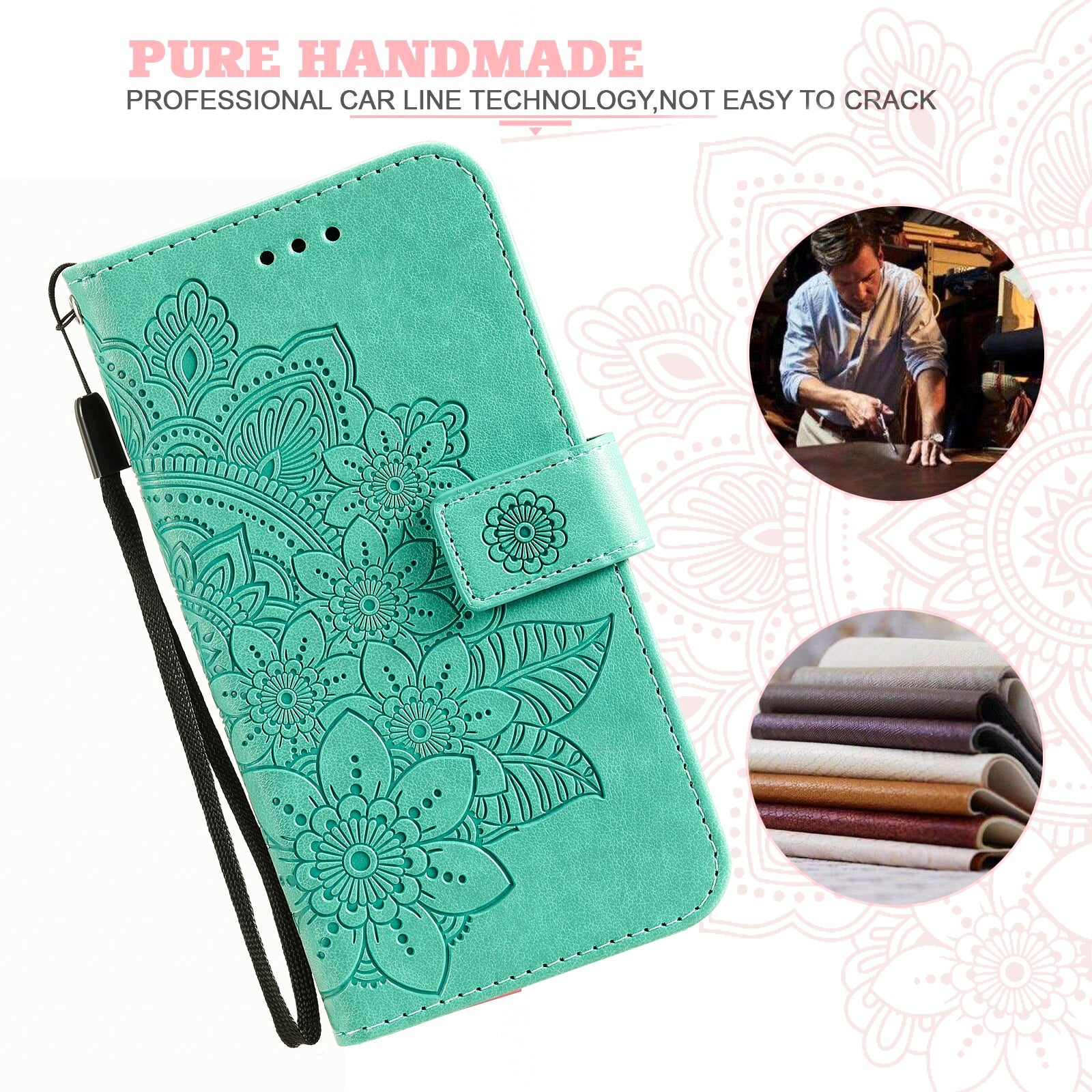 Drop Proof Stand Cover for Samsung Galaxy F34 5G / M34 5G Flower Imprint PU Leather Wallet Phone Case - Green