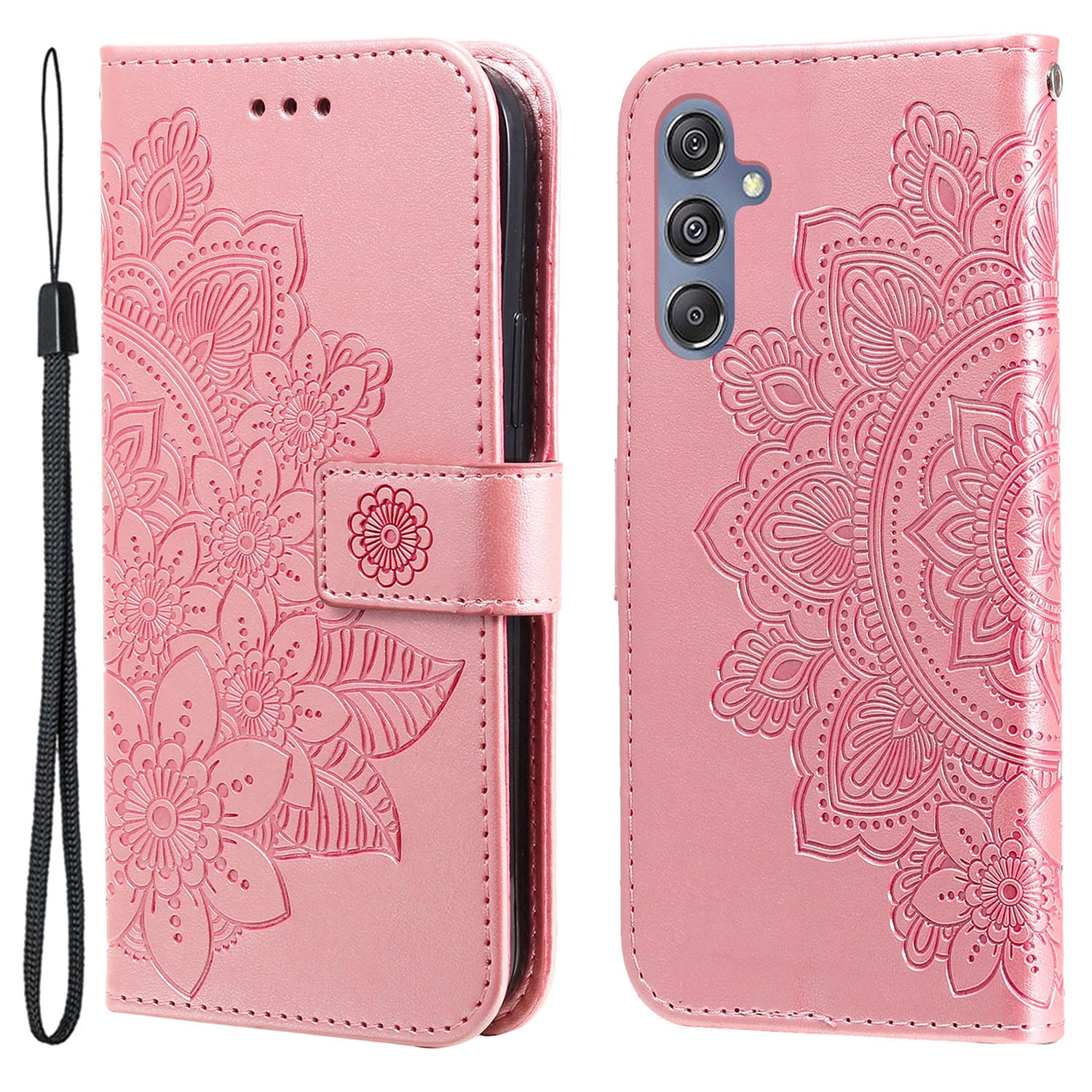 Drop Proof Stand Cover for Samsung Galaxy F34 5G / M34 5G Flower Imprint PU Leather Wallet Phone Case - Pink