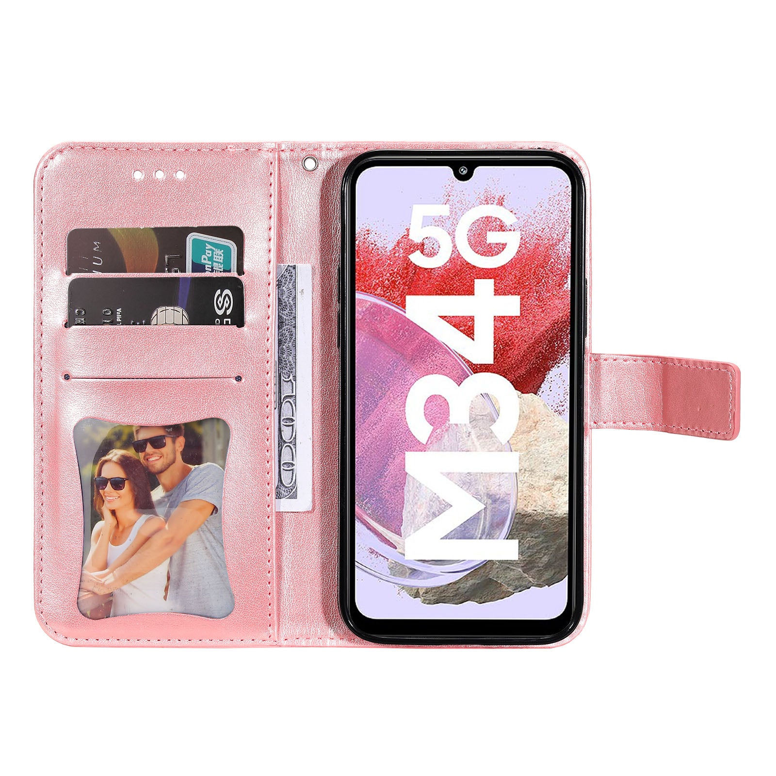 Drop Proof Stand Cover for Samsung Galaxy F34 5G / M34 5G Flower Imprint PU Leather Wallet Phone Case - Pink