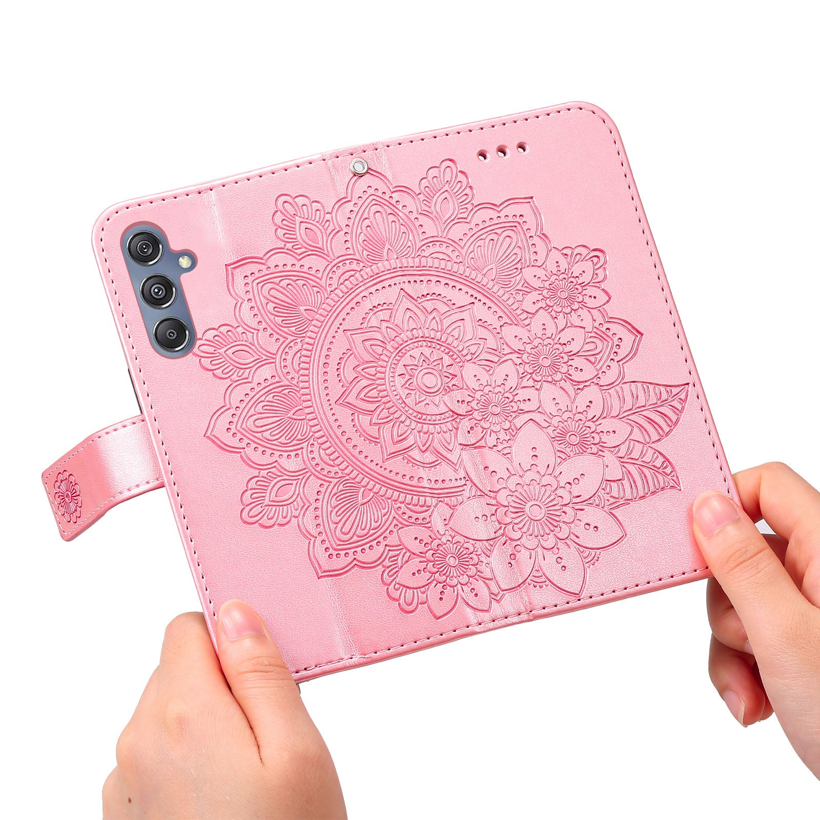 Drop Proof Stand Cover for Samsung Galaxy F34 5G / M34 5G Flower Imprint PU Leather Wallet Phone Case - Pink