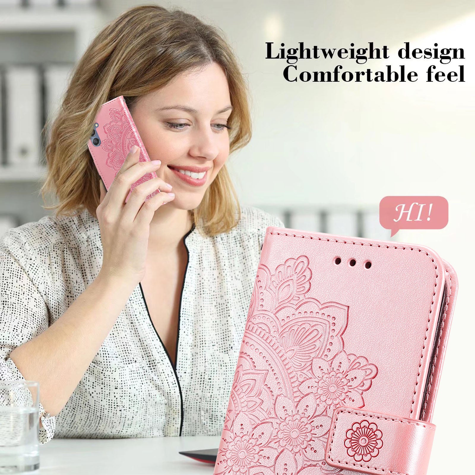 Drop Proof Stand Cover for Samsung Galaxy F34 5G / M34 5G Flower Imprint PU Leather Wallet Phone Case - Pink