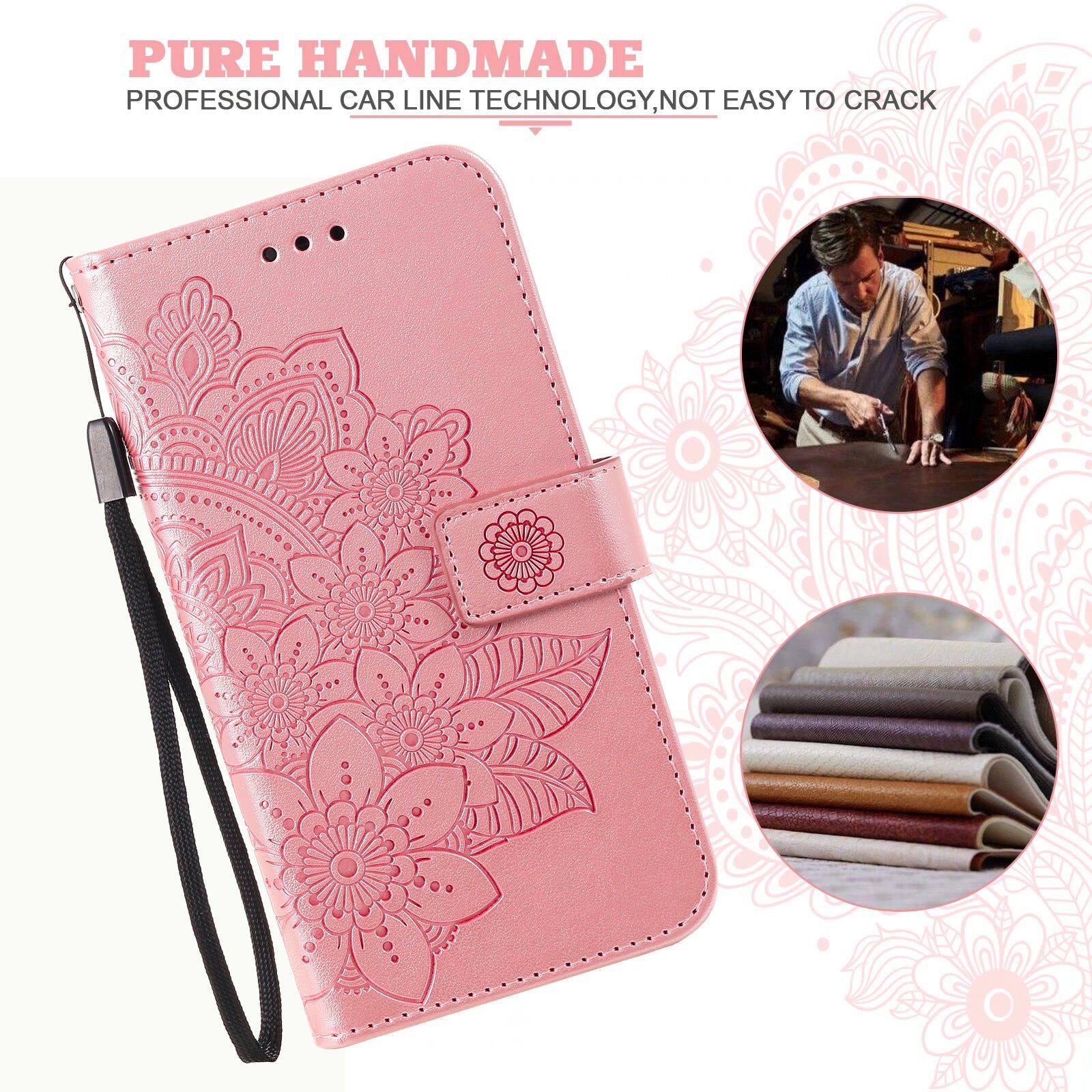 Drop Proof Stand Cover for Samsung Galaxy F34 5G / M34 5G Flower Imprint PU Leather Wallet Phone Case - Pink