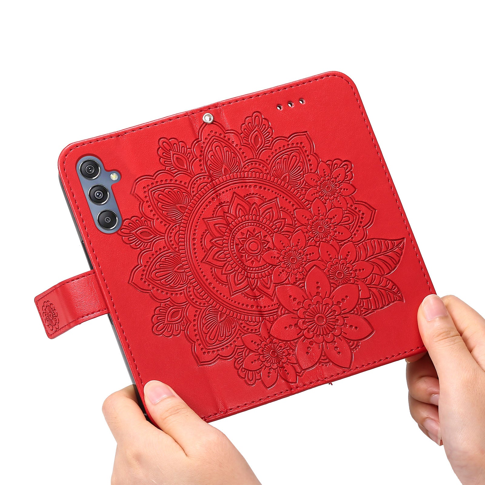 Drop Proof Stand Cover for Samsung Galaxy F34 5G / M34 5G Flower Imprint PU Leather Wallet Phone Case - Red